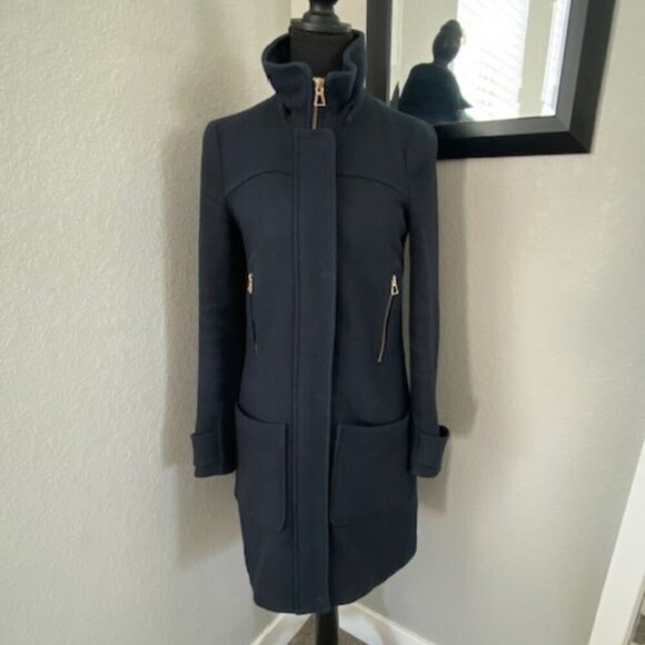 ZARA Trafaluc Navy Blue Wool Parka Coat Jacket XS - Picture 1 of 13